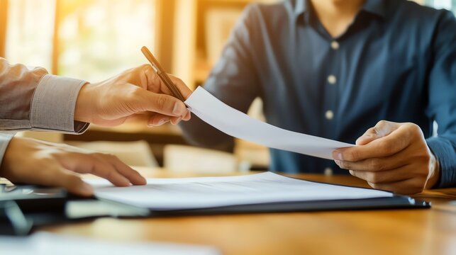 Handing over a document in a meeting