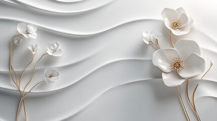 Elegant White Flowers on a Wavy White Background