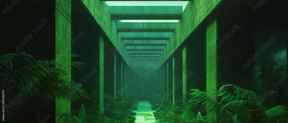Poster green textures create a serene atmosphere in a tranquil, patterned environment