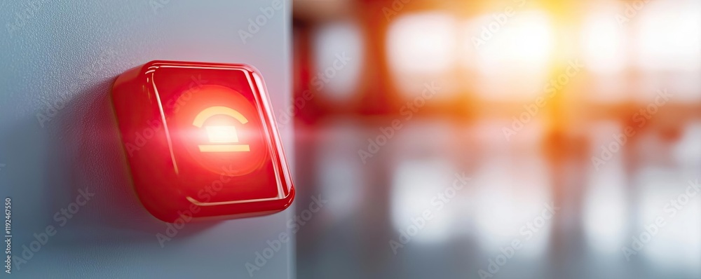 Poster fire alarm idea. a bright red alarm indicating a warning in a modern indoor setting.
