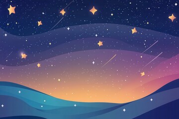 Naklejka premium Dreamy Night Sky with Shooting Stars and Gradient Colors, Vector Illustration.