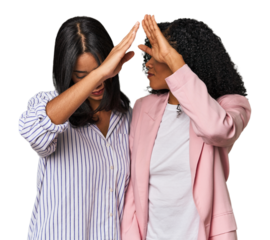 Young Latin businesswomen in studio keeping two arms crossed, denial concept.