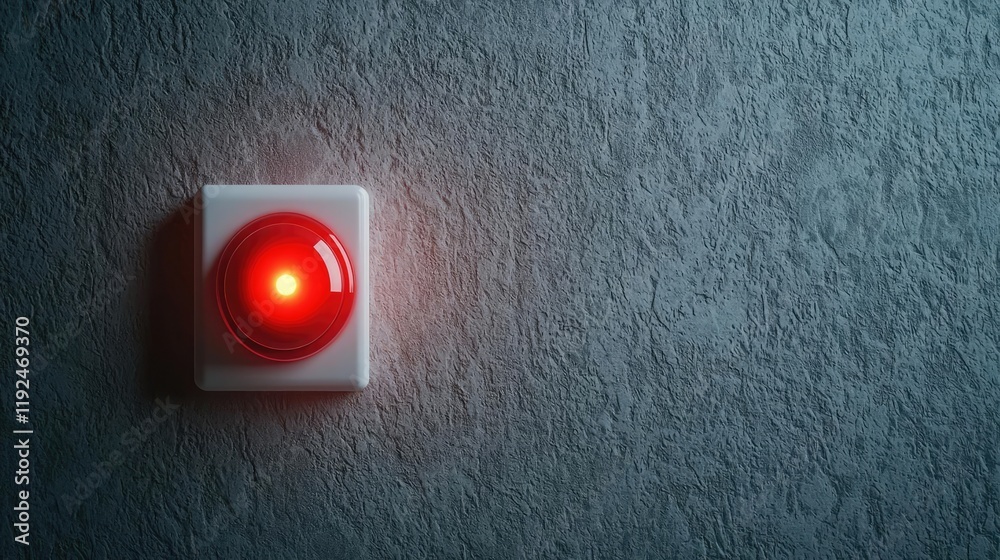 Aufkleber fire alarm idea. a glowing red button on a textured wall, symbolizing alertness and urgency.