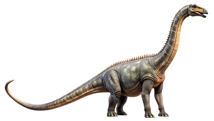 Fototapeta premium Realistic Illustration of a Brachiosaurus Dinosaur isolated on white background as transparent. PNG. AI GENERATED