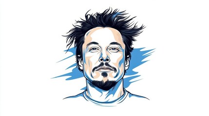 Abstract Artistic Render of a Man with Windswept Hair and Expression