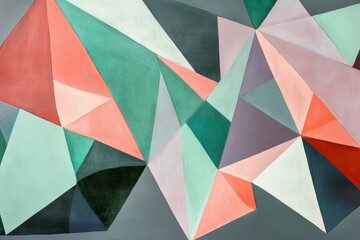 Geometric abstract painting with colorful triangular shapes showcasing modern art design for interior decoration, creative inspiration, and artistic expression.