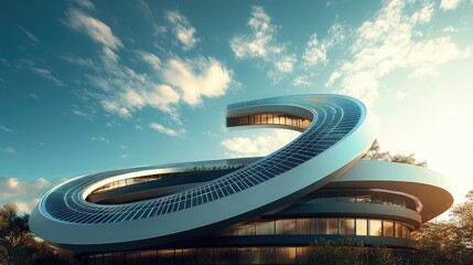 Naklejka premium Futuristic Eco-Friendly Building Design: A Stunning Architectural Marvel