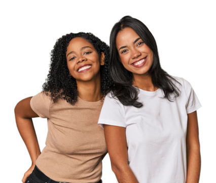 Young Latin friends in studio happy, smiling and cheerful.
