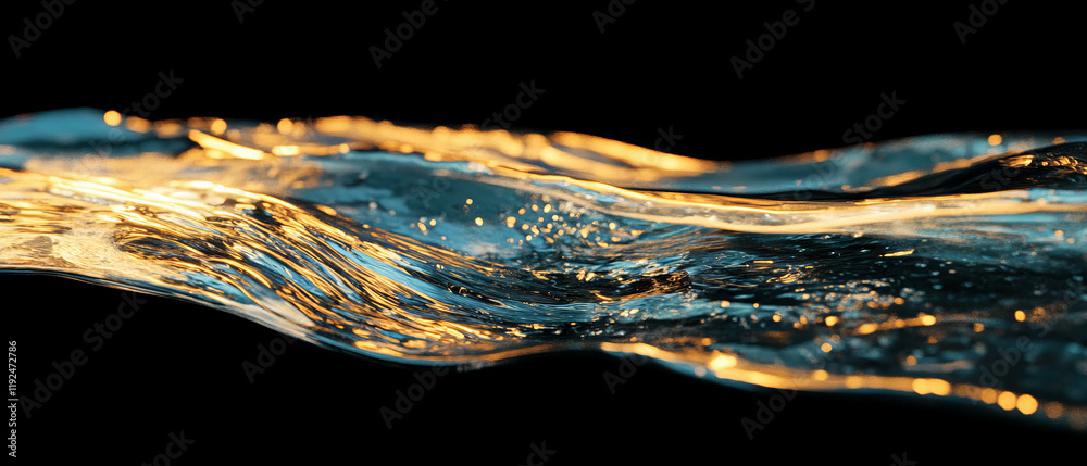 Poster flowing liquid chrome creates mesmerizing swirls and reflections in fluid motion