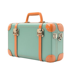 Vintage Style Green Suitcase with Brown Trim and Retro Design on Transparent Background