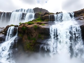 Fototapeta premium Majestic Waterfall Cascading Through Rocky Cliffs