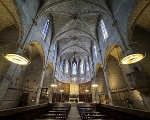 Interior of the church of the Monastery of Pedralbes, Barcelona, Catalonia, Spain, October 2023