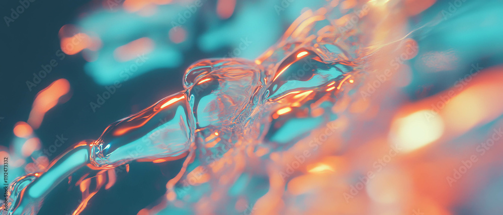 Poster Dynamic liquid textures create flowing patterns in vibrant colors and light reflections