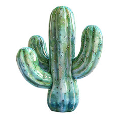 Bright Green Cactus with Textured Surface Isolated on Transparent Background for Stock Use