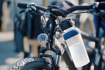 Close-up view of a bicycle's water bottle, perfect for illustration or design