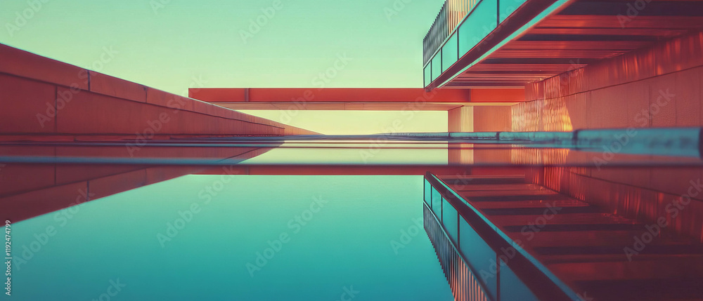 Aufkleber Metal grids create structured patterns in an industrial layout under clear skies