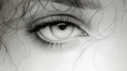 Obraz premium Close-up of a woman's eye with blue iris, eyelashes, and makeup showcasing beauty and vision