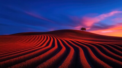 Naklejka premium Crimson Sunset Over Rolling Hills