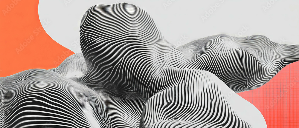 Poster exploration of minimalist line art blending with bold geometric forms