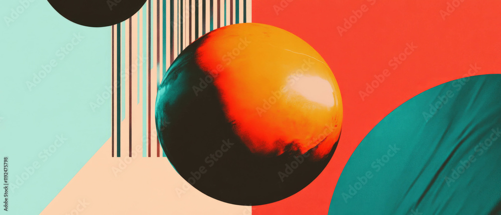 Poster exploration of minimalist line art with geometric forms and vibrant colors