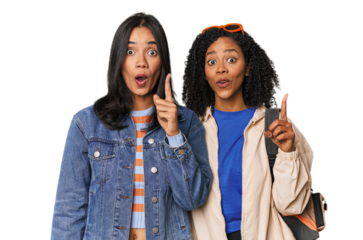 Latin friends ready for vacation having an idea, inspiration concept.