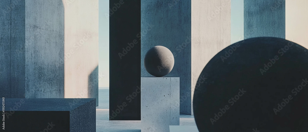 Poster Exploring minimalist geometric forms in a serene matte environment adorned with subtle elegance