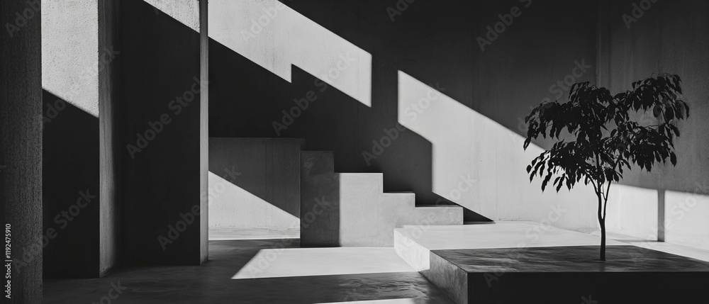Poster Elegant minimalist matte design featuring geometric shapes with soft shadows and natural elements
