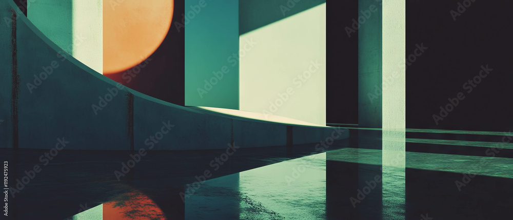 Poster exploring minimalism through geometric shapes and a serene color palette