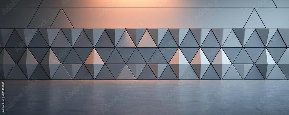 Poster studio absorber concept. modern geometric wall design featuring triangular shapes and soft ambient l