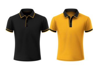 Black and yellow polo shirt template vector illustration, front view and back view with white background png 