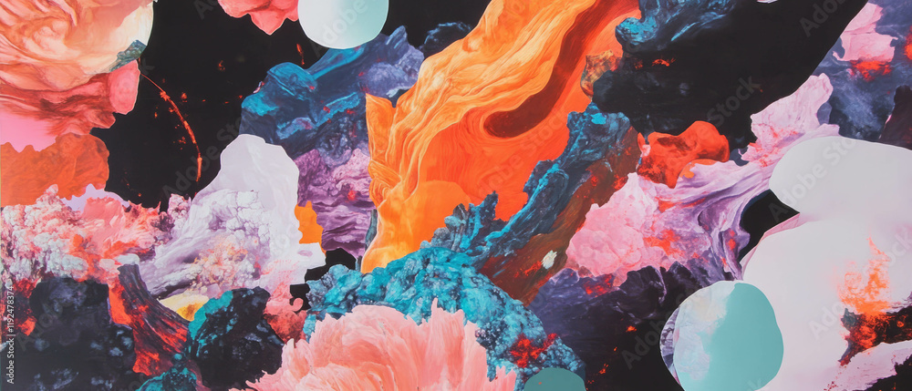 Poster vibrant layers of colors and patterns create a striking sense of abundance