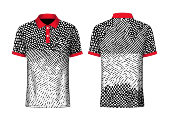 Red, white, and black color polo T-shirt design vector illustration with gradient color on an isolated background png 