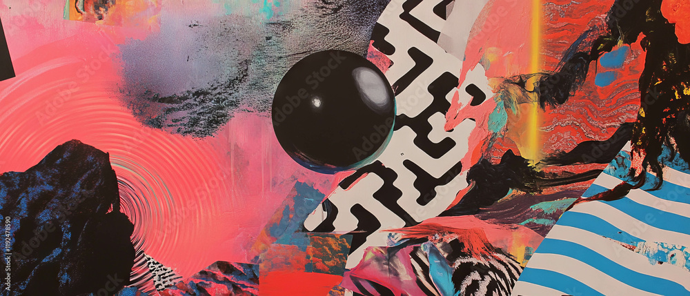 Poster Layers of vibrant patterns create dynamic visual excitement and chaos in artwork display