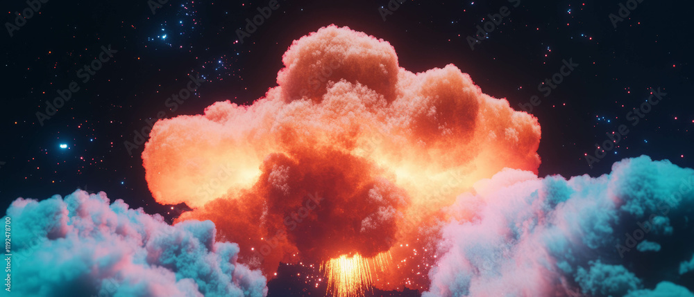 Poster colorful explosions and cosmic clouds blend in an abstract display of energy and imagination