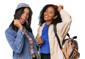 Young Latin women ready for travel with backpacks in studio