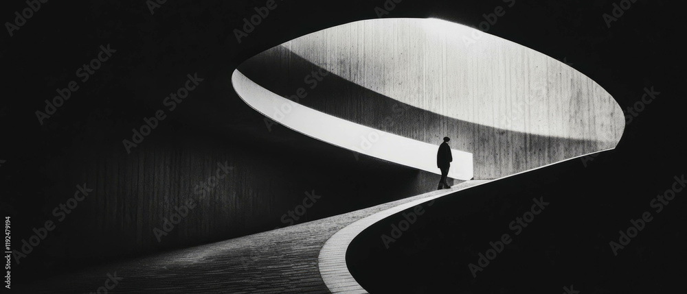 Aufkleber Exploring negative space in minimalist architecture with a solitary figure