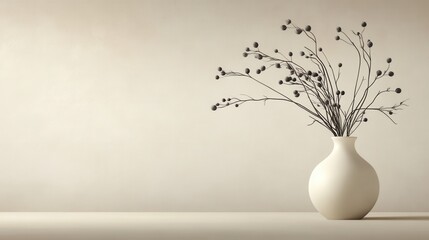 Minimalist vase with dried branches in serene interior decor
