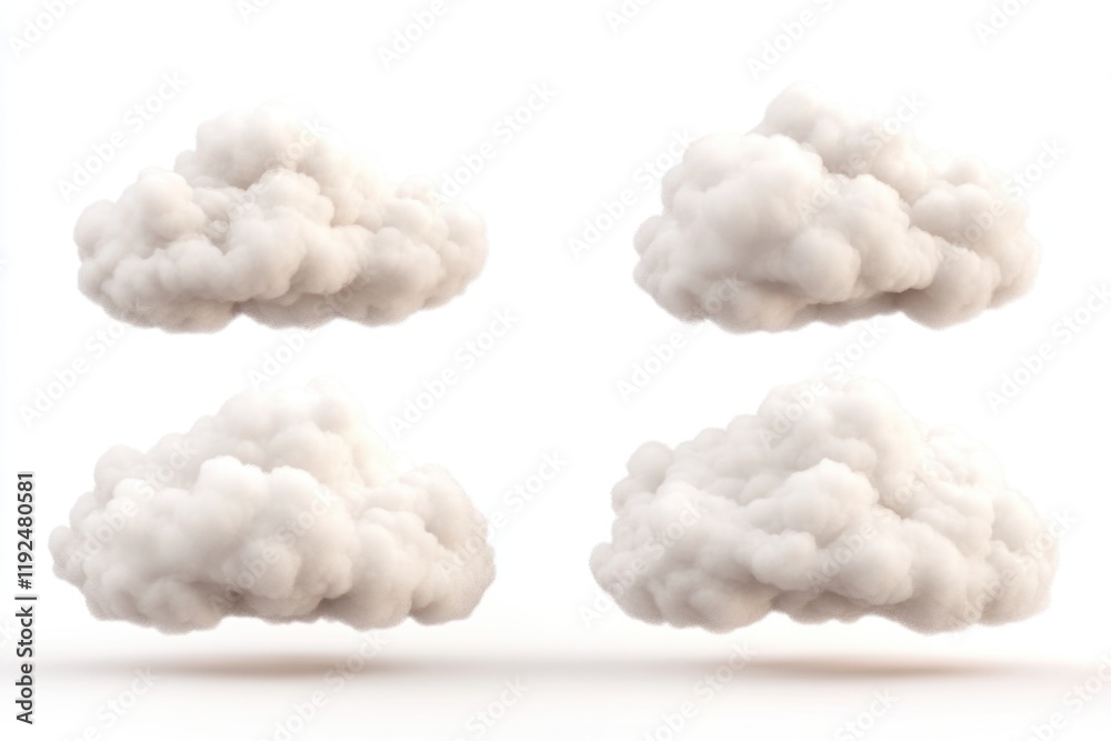 Poster A group of four white clouds floating in the air, with no background or context