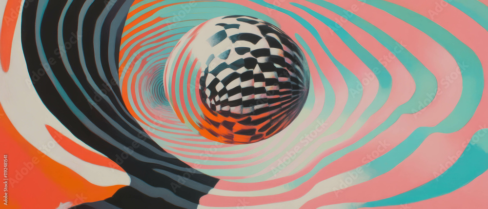 Aufkleber Overlapping shapes and patterns create vibrant depth and visual interest in a dynamic composition