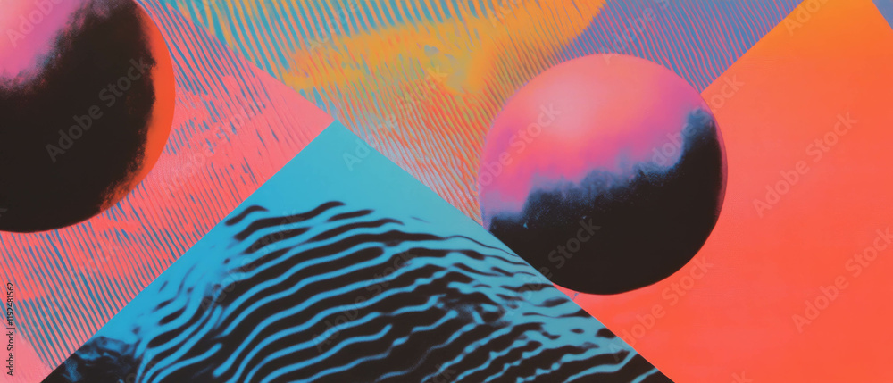 Aufkleber Overlapping geometric shapes and vibrant patterns create a captivating visual depth