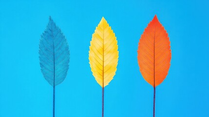 Fototapeta premium Colorful leaves on blue background