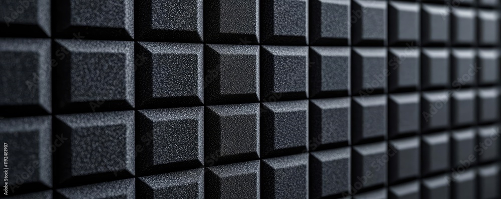 Aufkleber Studio absorber concept. Abstract black textured surface with 3D cube patterns for modern design projects.