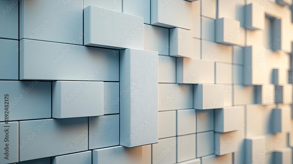 Poster Studio absorber concept. Abstract geometric wall design with 3D blocks creating a modern architectural style.