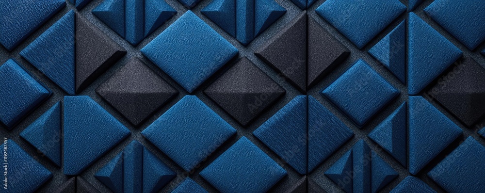Poster Studio absorber concept. Abstract blue wall texture with geometric patterns and three-dimensional elements.