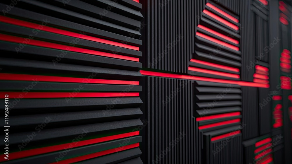 Aufkleber Studio absorber concept. Modern abstract background with red lines and textured black surface for design projects.