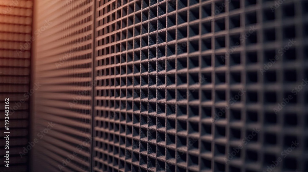 Poster studio absorber concept. close-up of a textured soundproof wall, showcasing intricate grid patterns 