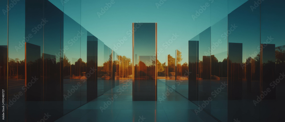 Poster reflected light plays on mirrored surfaces to create a surreal architectural experience