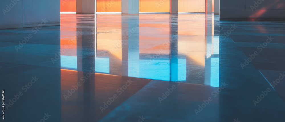 Poster Exploring abstract reflections and shapes in a minimalist environment at sunset