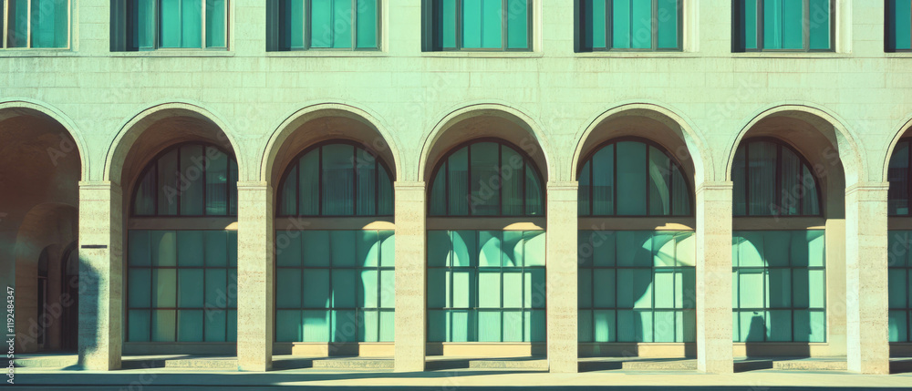 Poster Repeating patterns in architectural facade showcasing structured windows and arches
