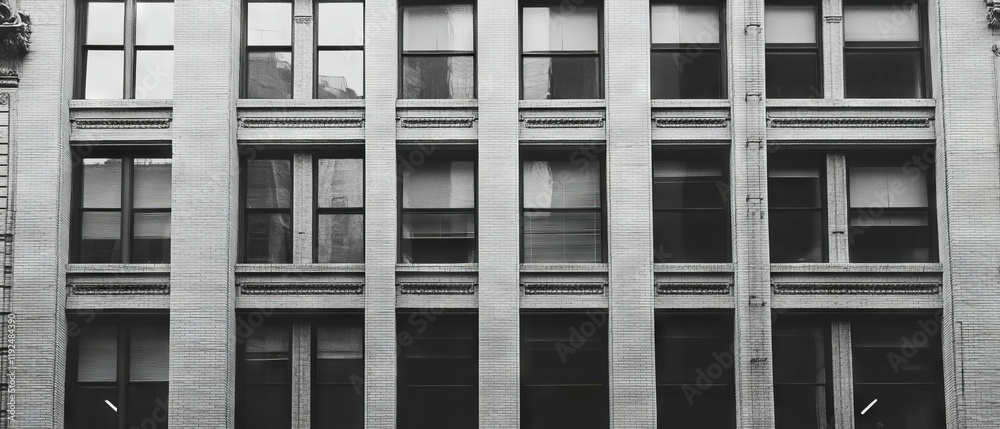 Poster Structured architectural facade with repeating windows and grid patterns
